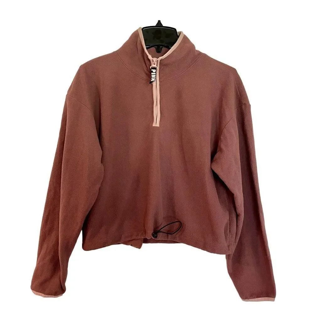 PINK fleece quarter zip pullover sweater with adjustable waist M